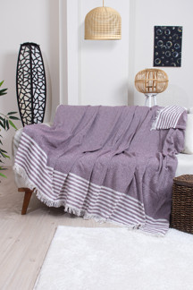 Valoroso Tekstil Pamuklu Püsküllü Elmas Desenli Koltuk Örtüsü 170X210 Cm | Dekoratif Kanepe, Yatak Ve Tv Örtüsü - Image 1