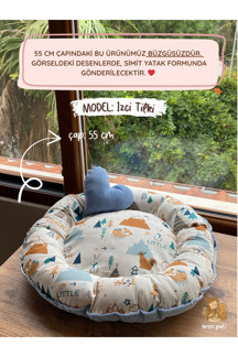 Ören Pati Pet Store Kişiselleştirilebilir Yastıklı Kedi Köpek Yatağı (55 Cm Büzgüsüz) Yuvarlak Simit Yatak - Image 1