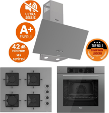 Ferre Flowart Sessiz Yeni Seri Antrasit Gri Ankastre Set (D088-SA + QBL62CPR +SS208) - Image 1