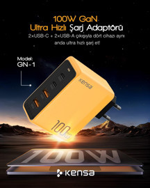 Kensa 100W Gan3 Pro Masaüstü Süper Hızlı Şarj Pd Qualcomm3 Adaptör 2X Type-C 2X Usba Toplam 4 Port - Image 1