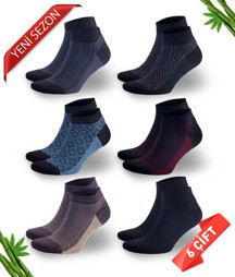Dayco Premium Dikişsiz Erkek Bambu Patik Çorap 6Lı Jakarlı Asorti Set - Image 1