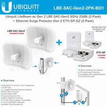 Ubiquiti Networks LiteBeam ac Gen 2 LBE-5AC-Gen2 5 GHz Airmax 2X2 MIMO 23dBi 450+ Mbps CPE (2'li Paket) Dış Mekan Yüksek Hızı için Ethernet Dalgalanma Koruyucusu ETH-SP ile (2'li Paket) - Image 1