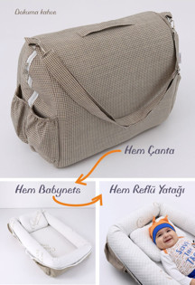 Umay Bebek Umay Çantalı Taşınabilir Reflü Yatağı, Babynest, Anne Çantası - Dokuma Kahve - Image 1
