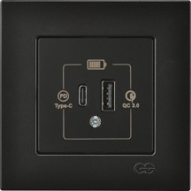 Günsan Elektrik Günsan Eqona Metalik Siyah Şarj Prizi 20W QC3.0 PD Type-C + USB Çift Çıkışlı - Image 1