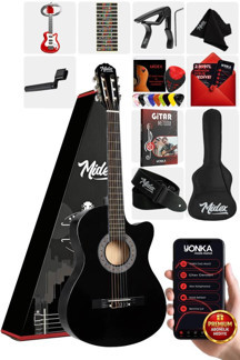 Midex CG-395BK Siyah Klasik Gitar 4/4 Sap Ayarlı Kesik Kasa Full Set (Çanta Askı Tuner Metod Pena) - Image 1