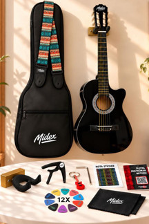 Midex CG-395BK Siyah Klasik Gitar 4/4 Sap Ayarlı Kesik Kasa Full Set (Çanta Askı Pena) - Image 1