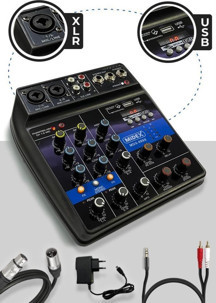 Midex MDX-999X Stüdyo Kayıt İçin Ses Kartlı +48V Phantomlu Kayıt Mikseri ( XLR Kablo + Rca Hediye) - Image 1