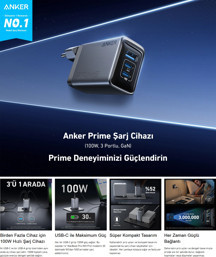 Anker Prime Şarj Cihazı (100W, 3 Portlu, Gan) - Gri - A2688 (Anker Türkiye Garantili) - Image 1