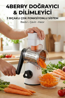 4Berry 3 Bıçaklı Döner Doğrayıcı ve Dilimleyici | Vakumlu Tabanlı Çok Fonksiyonlu Rende - Image 1