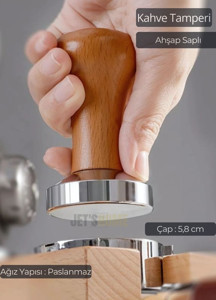 Jet' s Home Tamper Ahşap Saplı Paslanmaz Tabanlı Kahve Tamperi 58 mm - Image 1