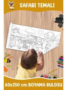Melolisa Safari Dev Boy Boyama Kağıdı - Animals Kids Coloring Roll - Giant Painting Paper Roll For Kids 60x250 CM - Image 1