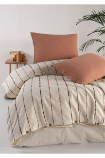 Macas Home Iris Mocca %100 Pamuklu Yıkamalı İpliği Boya Vintage Tek Kişilik Nevresim Takımı 160x220 - Image 1
