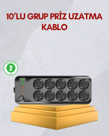 Diyarı Fırsat 10 Prizli Uzatma Kablosu Termal Koruma Usb Type-c Hızlı Şarj 2500w - Image 1