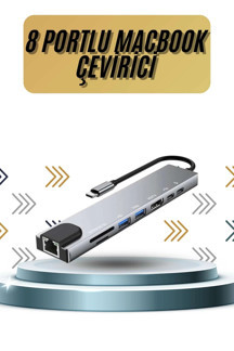 8 Portlu Macbook Çevirici Type C Hub  Sd Tf Usb Çoğaltıcı Ethernet - Image 1
