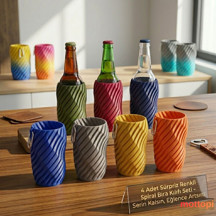 Mottopi 3+1 Sürpriz Renkler Spiral Desen Bira Çorabı,Bira Kılıfı,Bira Gizleyici,İçecek Kılıfı-Sürpriz Set 4 Adet - Image 1