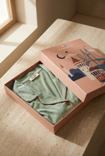 Kadın İstanbul Serisi Tren Desenli Premium Kutulu Pijama Takımı Yeşil - Image 1