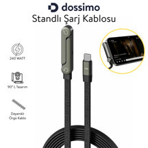 240W Ultra Hızlı Type-C Şarj Data Kablosu Katlanabilir Standlı 1.5M Örgülü 2 in 1 Stand+Şarj Kablosu - Image 1