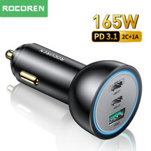 Rocoren 165W 3 Portlu PD3.1 2*Type-C ve USB-A Araç içi Hızlı Şarj Cihazı + 1 Metre 240W Kablo - Image 1