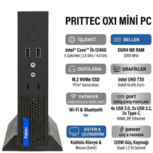 PRITTEC OX1 Intel Core i5-12400 32GB 512GB SSD Freedos Mini PC Q7-TH610Lİ5124008 004 - Image 1
