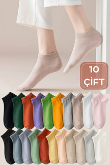 KRAL SOCKS Çorabı Renkli (10 Çift) Likralı Pamuklu Penye Kadın Patik Çorap - Image 1