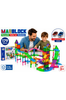 Magblock 179 Parça Manyetik Yollar ve Arabalar Oyun Seti - Eğitici Oyuncak - Image 1