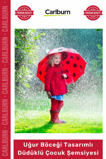 Özel Üretim 3D Kulaklı Kırmızı Siyah Benekli Güvenli Uğur Böceği Tasarımlı Düdüklü Çocuk Şemsiyesi - Image 1