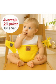 2'li Taşınabilir Güvenli Mama Sandalyesi -Aibar Marka, Sarı & Gri Renk ( TAŞIMA KESELİ ) - Image 1