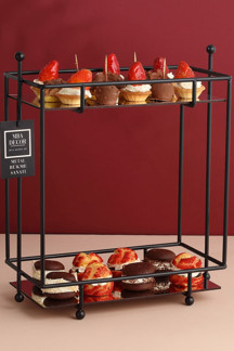 Mba Decor Metal Bending Art Dikdörtgen Siyah Aynalı Kahve Yanı Sunumluk Hediyelik Dekorasyon Ikramlık Organizer Mdf Ahşap 40Cm - Image 1