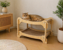 Pureza Ahşap İki Katlı Kedi Yatağı & Dinlenme Standı – Hasır Yüzeyli (Çift Katlı Tasarım) - Image 1