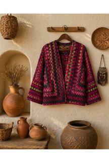 Handmade El Örgüsü Altıgen Motifli Bohem Hırka – Vintage Granny Square Kadın Hırka - Image 1