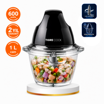 Tigrecook Instantchopper FIT 1L Cam Hazneli Et Kıyma & Sebze Rondo Doğrayıcı ÇİFT ÇELİK BIÇAK 600W - Image 1