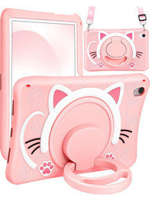 Five-E Apple iPad Air 11 M4 (2026) Çocuklar Için Askılı Standlı 3D Kedi Figürlü Silikon Kılıf - Image 1
