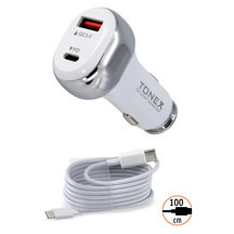 Tonex TA-41W PD + USB-A Type-C to Type-C Kablolu Araç İçi Şarj Aleti - Image 1
