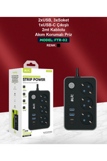 Blic Termal Akım Korumalı 3 Priz 2 Usb 1 Type-C Girişli 2M Kablolu Üçlü Priz - Image 1
