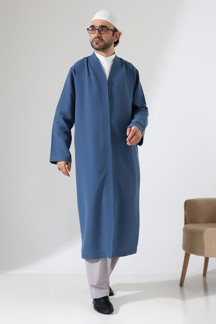 Erkek Namaz Elbisesi Buhara Yaka Cepli Namaz Cübbesi Mavi- (Sfa) - Image 1