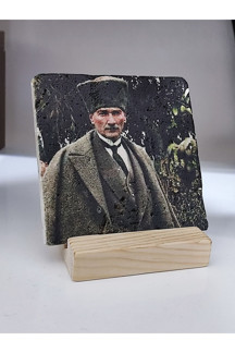 Begoloni Stone Decor Atatürk Baskılı Taş Masa Üstü Tablo Dekor 10x10cm - Tablo - Dekor - Image 1