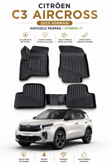 Citroen C3 Aircross 2025 Sonrası 1.2 Hybrid Uyumlu 3D Havuzlu TPE Kauçuk Oto Paspas Araca Özel Klipsli Kaymaz - Image 1