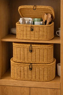 Chefstar Lüks Modern 3 Lü Hasır Görünümlü Rattan Düzenleyici Sepet - Image 1
