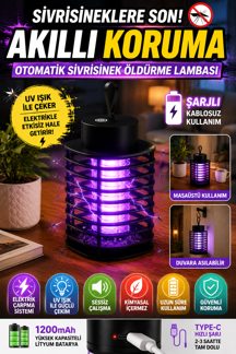 Şarjlı UV Sivrisinek Öldürücü Lamba Type-C Elektrikli Sinek Kapanı Masaüstü Duvara Asılabilir  - Image 1
