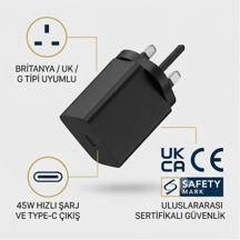Safety 45W Type-C İngiliz Tipi Şarj Adaptörü – Amerika Çıkışlı UK Priz Kafası (Umre & ABD Seyahat Şarj Cihazı) - Image 1