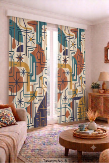 Efsane Pet Modern Vintage Desenli Fon Perdesi 100 X 250 Cm 1 Kanat Dekoratif Dijital Baskılı Premium Salon Oturma Odası Yatak Odası Pencere Perdesi - Image 1