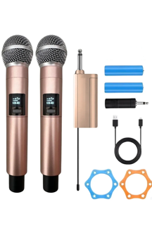 Magicool Profesyonel Çiftli Kablosuz Mikrofon Seti Karaoke Şarj Edilebilir 50 Metre Mesafe Rose - Image 1