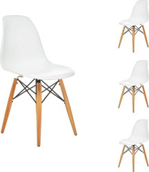 Seduna Beyaz Eames Sandalye Natural Ahşap Ayaklı 4 Adet - Image 1