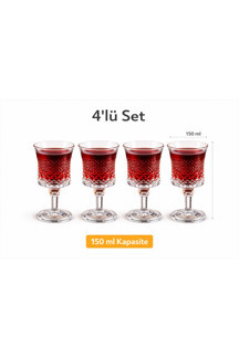 Aşkana 4’Lü Cam Kadeh Seti 150 Ml,Kahve Yanı Su Bardağı, Şerbet Bardağı,Şık Vintage Kristal Bardak Seti - Image 1