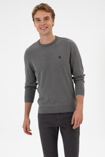 U.S. Polo Assn. Erkek Slim Fit Bisiklet Yaka Gri Melanj Basic Kazak - Image 1