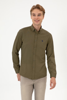 U.S. Polo Assn. Erkek Haki Uzun Kollu Basic Gömlek - Image 1
