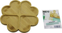 İbico İ22-185 Ahşap Bambu Servis Sunum Tepsi ve Tahtası 21x1.4cm 4 Kalp Bölmeli Yuvarlak - Image 1