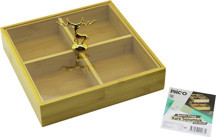 İbico İ22-263 Servis Sunumluk 22x22x5cm 4 Bölmeli Kare Ahşap Bambu Çok Amaçlı Kutu - Image 1