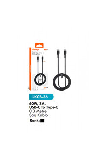 60W, 3A, USB-C to Type-C 0.3 Metre Şarj Kablo LKCB-36 - Image 1