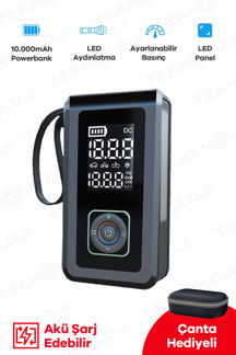 Teknoloji Gelsin Taşınabilir Araç Pompası 10.000Mah Akü Şarj Eden Otokompresör Elfeneri Powerbank Çanta Hediye 3İn1 - Image 1